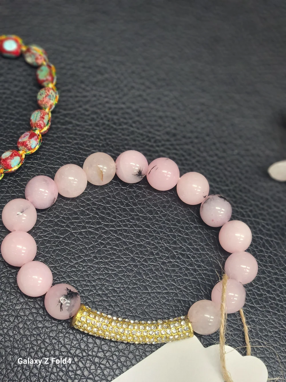Hand Crafted Rose Quartz Chip Bracelet with Gold Accent